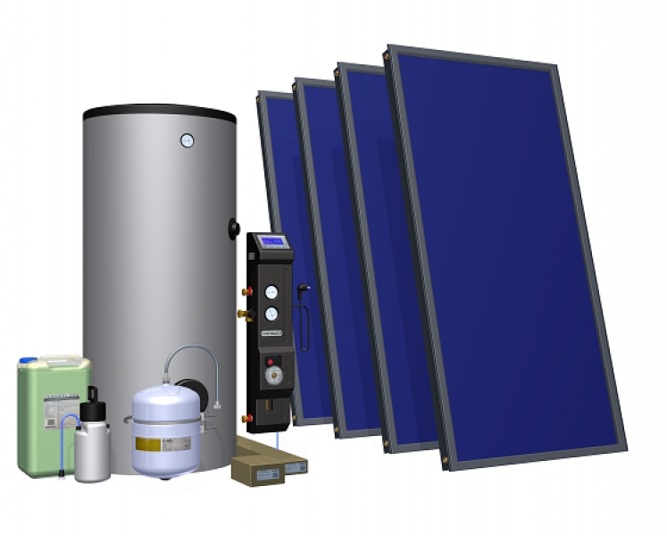 10,6 m² Komplett Solaranlage - 4 Kollektoren + 500 Liter