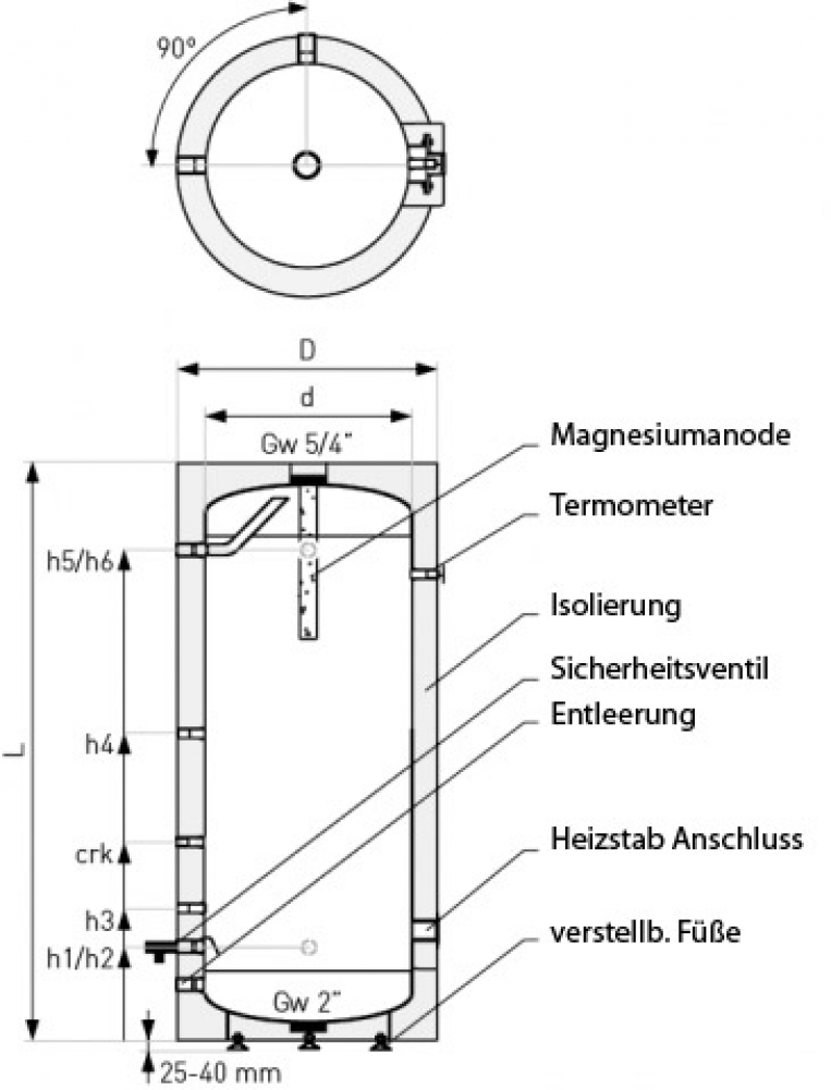 120 Liter Warmwasserspeicher ohne Wärmetauscher, grau